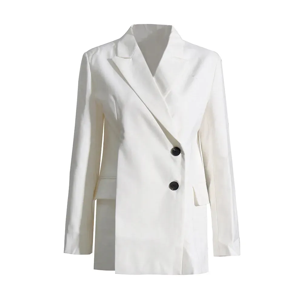 Slim Minimalist Blazers For Women Notched Collar Long Sleeve Spliced Double Breasted Solid Blazer Female Fashion