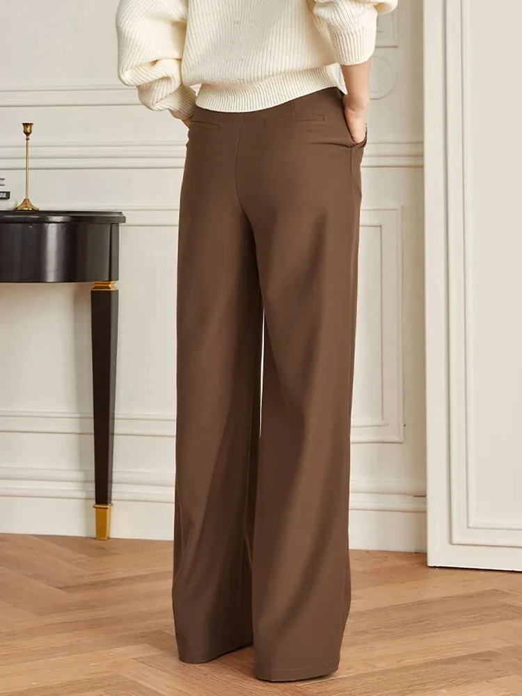 Solid Casual Loose Patchwork Button Pants For Women High Waist Minimalist Temperament Wide Leg Pant Female Fashion