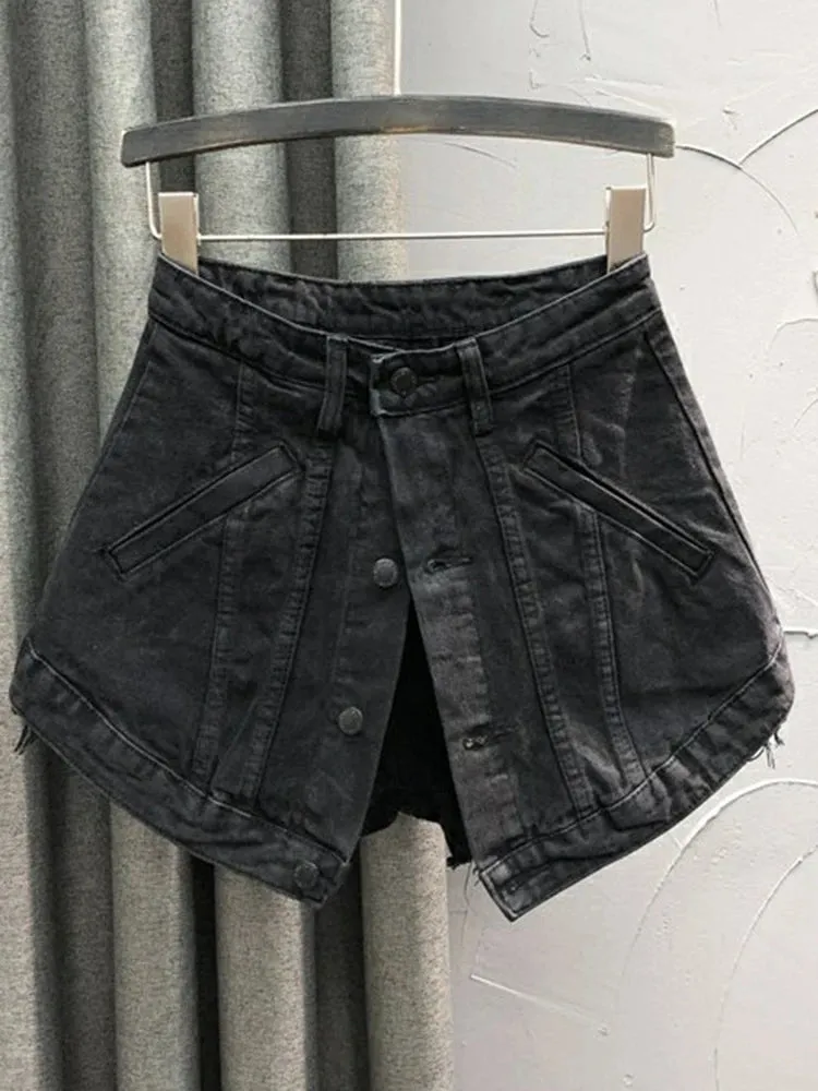 Solid Denim Shorts For Women High Waist Patchwork Minimalist Streetwear Short Pants Female Clothing Style