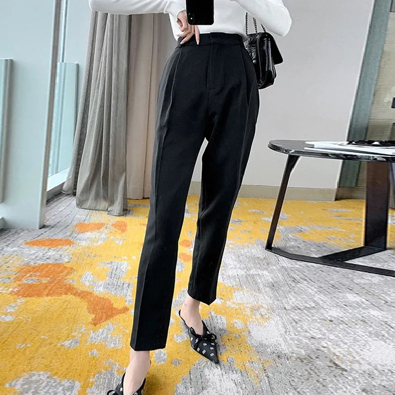 Solid Harem Pants For Women High Waist Minimalist Ruched Long Trousers Female Fashion Casual Autumn Clothing