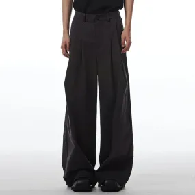 Solid Patchwork Button Casual Loose Pants For Women High Waist Spliced Folds Minimalist Wide Leg Pant Female