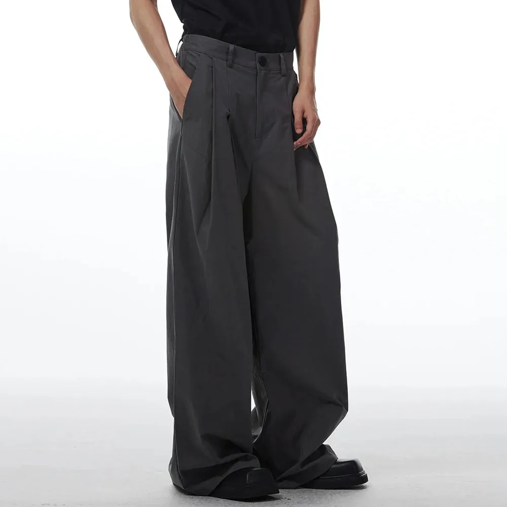 Solid Patchwork Button Casual Loose Pants For Women High Waist Spliced Folds Minimalist Wide Leg Pant Female