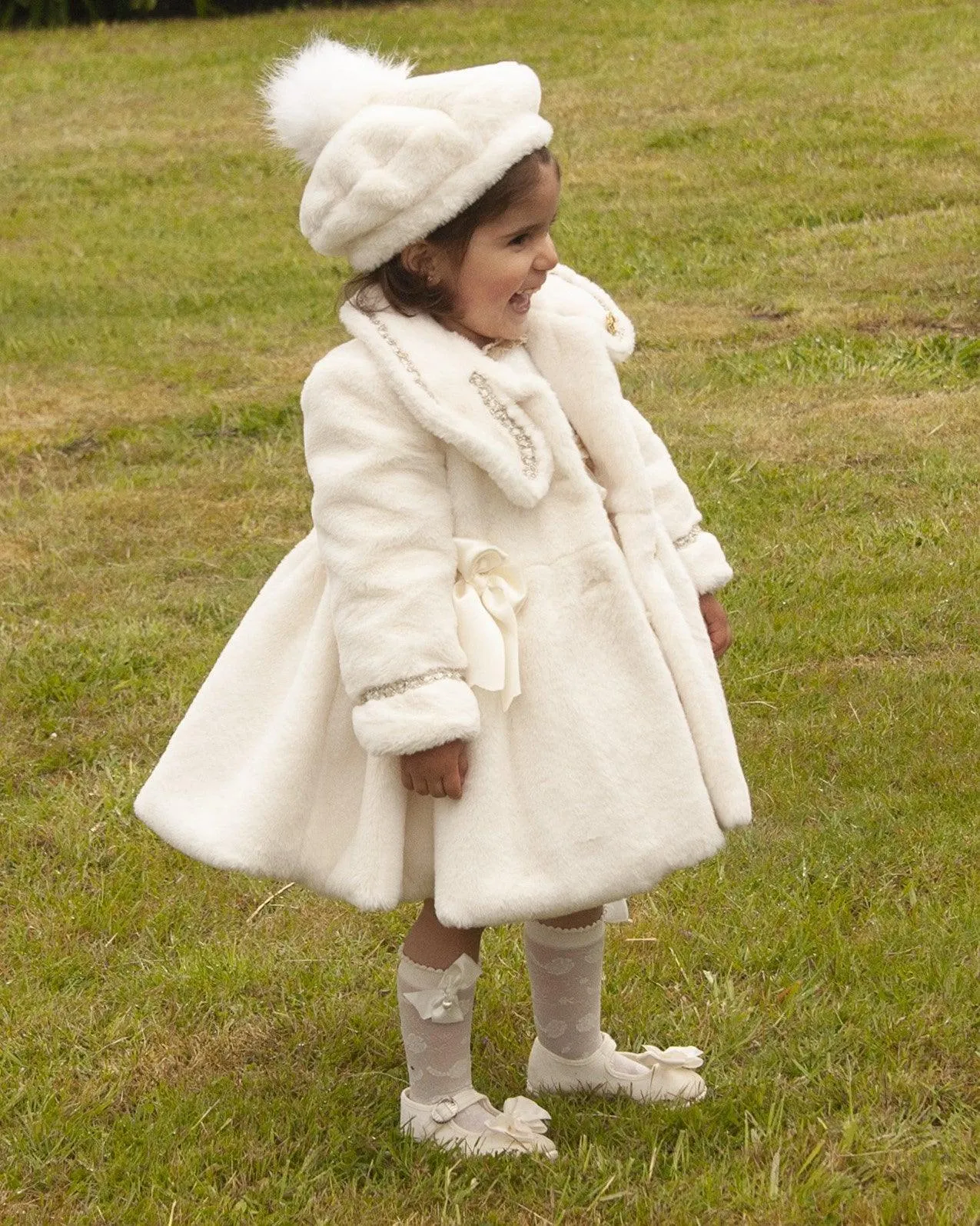 Sonata AW24 IN-STOCK - Girls Cream Fur Coat