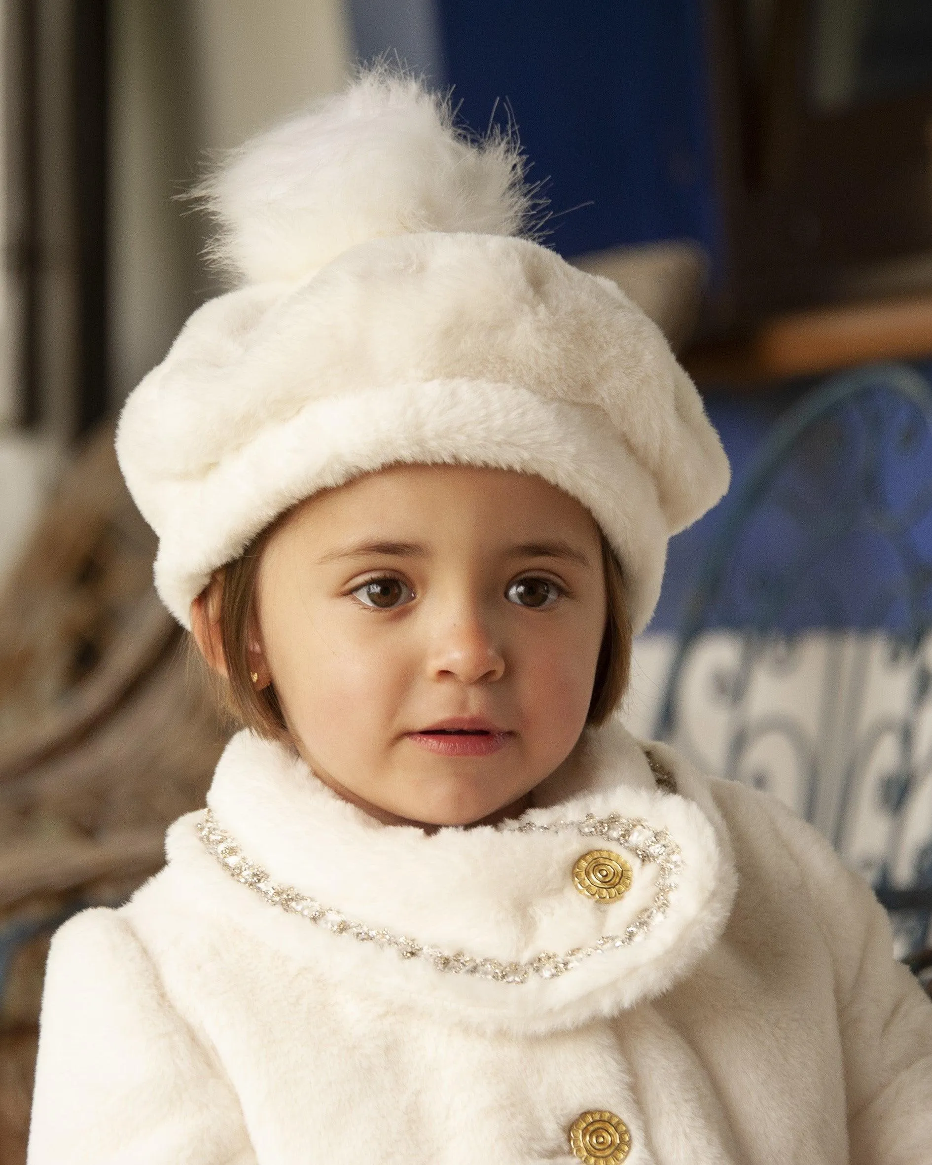 Sonata AW24 IN-STOCK - Girls Cream Fur Coat