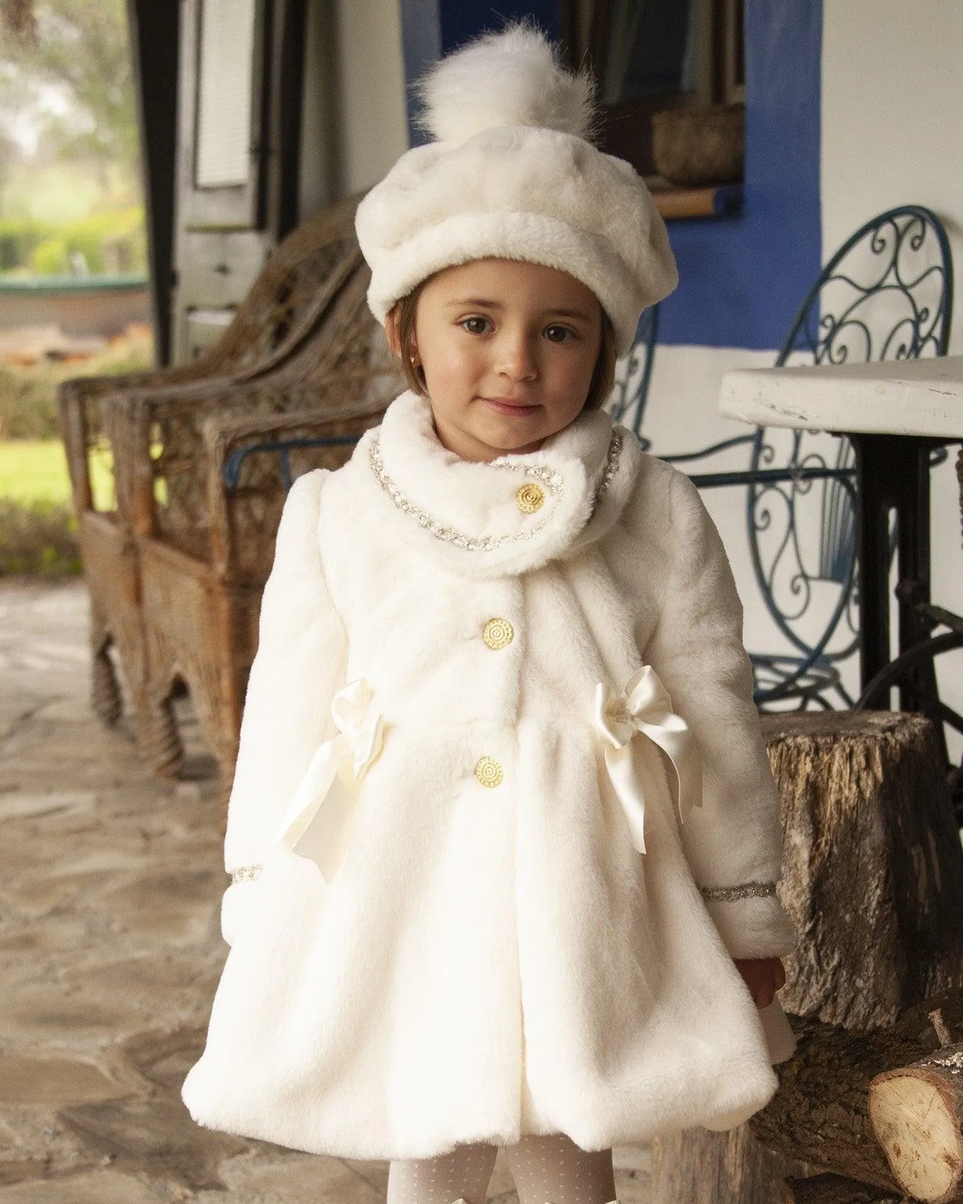 Sonata AW24 IN-STOCK - Girls Cream Fur Coat