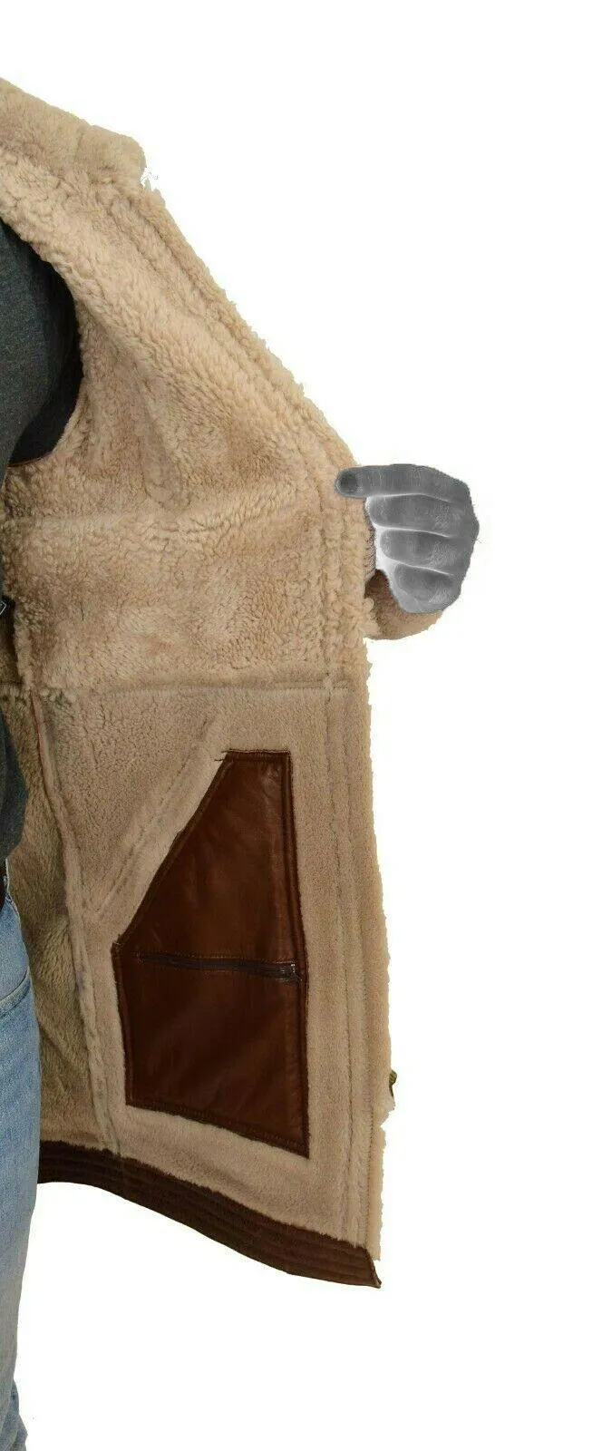 Spine Spark Men's Shearling Brown Duffle Coat Leather Jacket