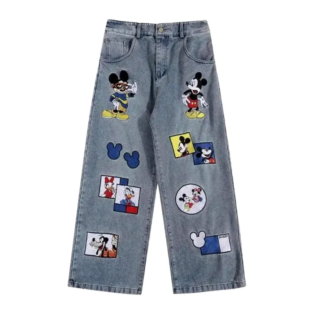 Street cartoon-embroidery jeans for women