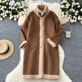 Suede Patchwork Thickened Coat