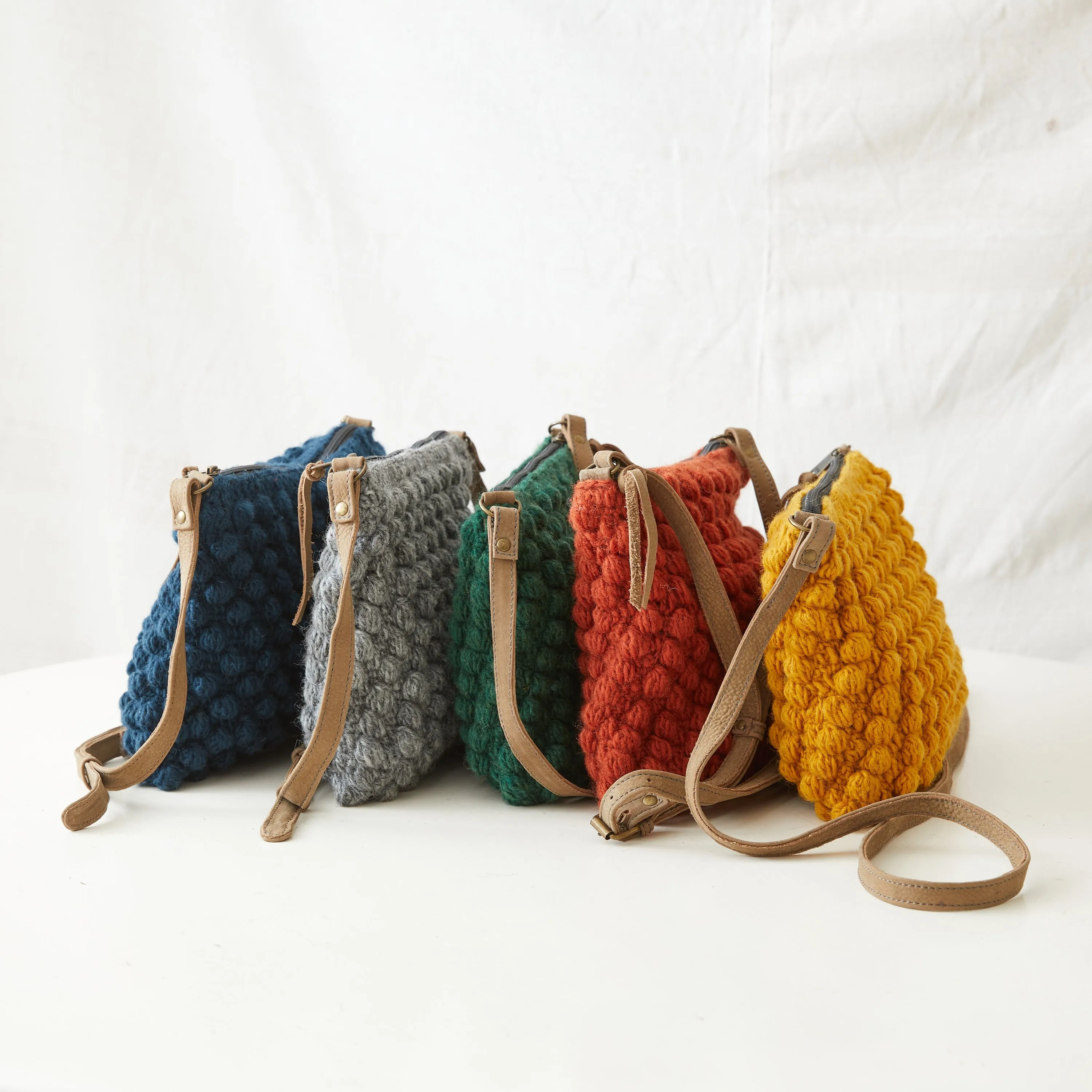 SUMAN Crochet Boho Bobble Cross Body Handbag