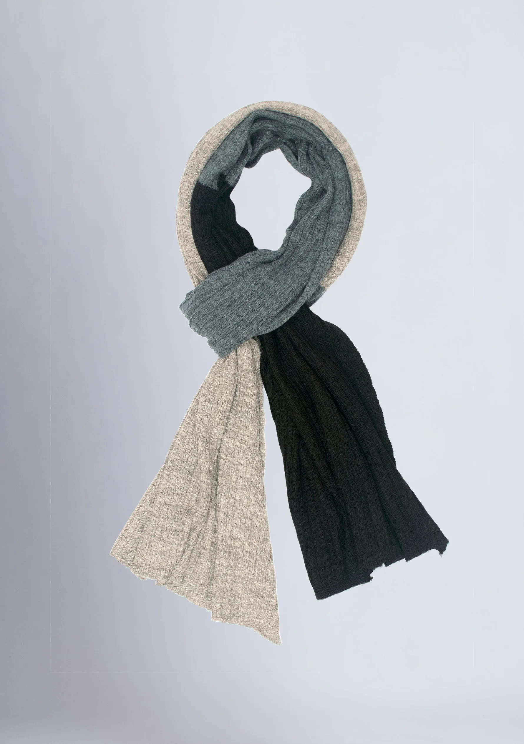 Taupe Melange, DK. Grey Melange and Black Baby Cable-Knit Fine Wool Scarf