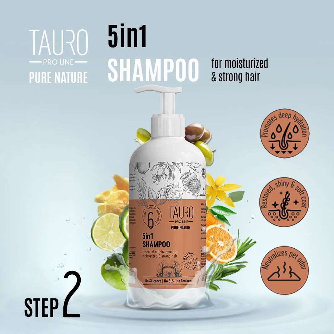 Tauro Pro Line Pure Nature 5in1 Moisturizing Dog & Cat Shampoo For Gentle Coat And Skin Care Deep Hydration With Essential Oils