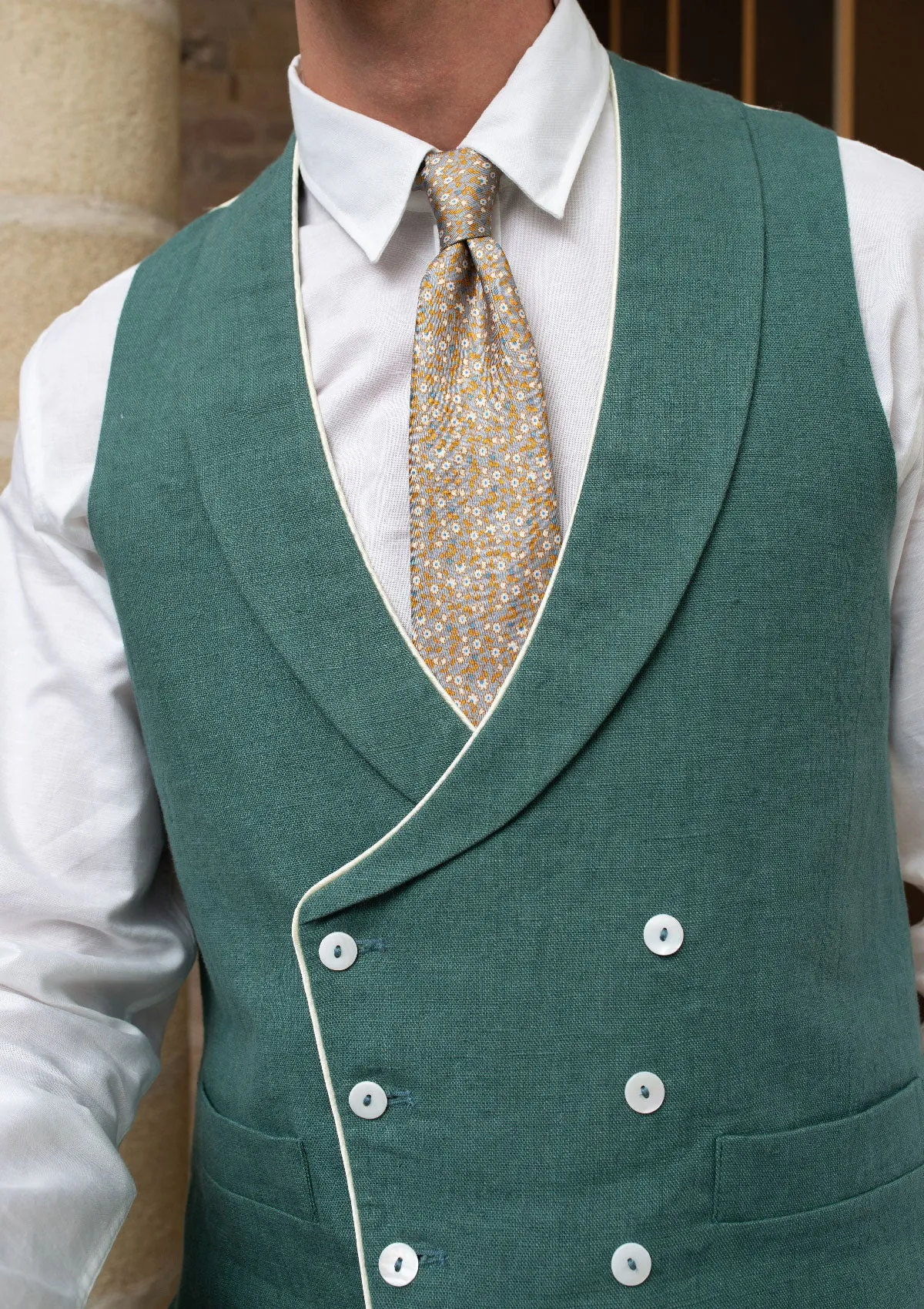 Teal Shawl Lapel Double Breasted Waistcoat