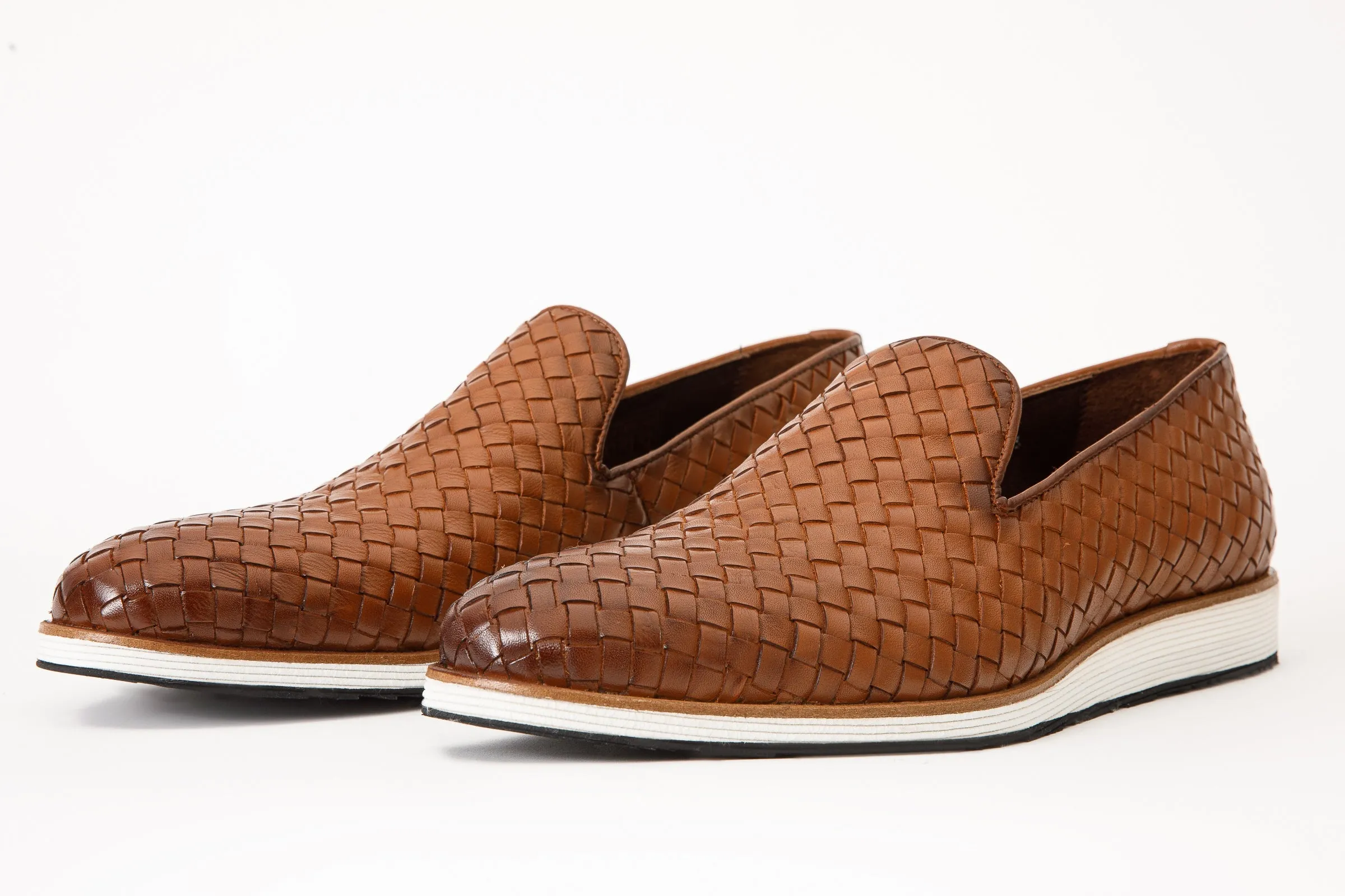 The Ostrava Tan Leather Woven Slip-on Loafer Men Shoe Final Sale!