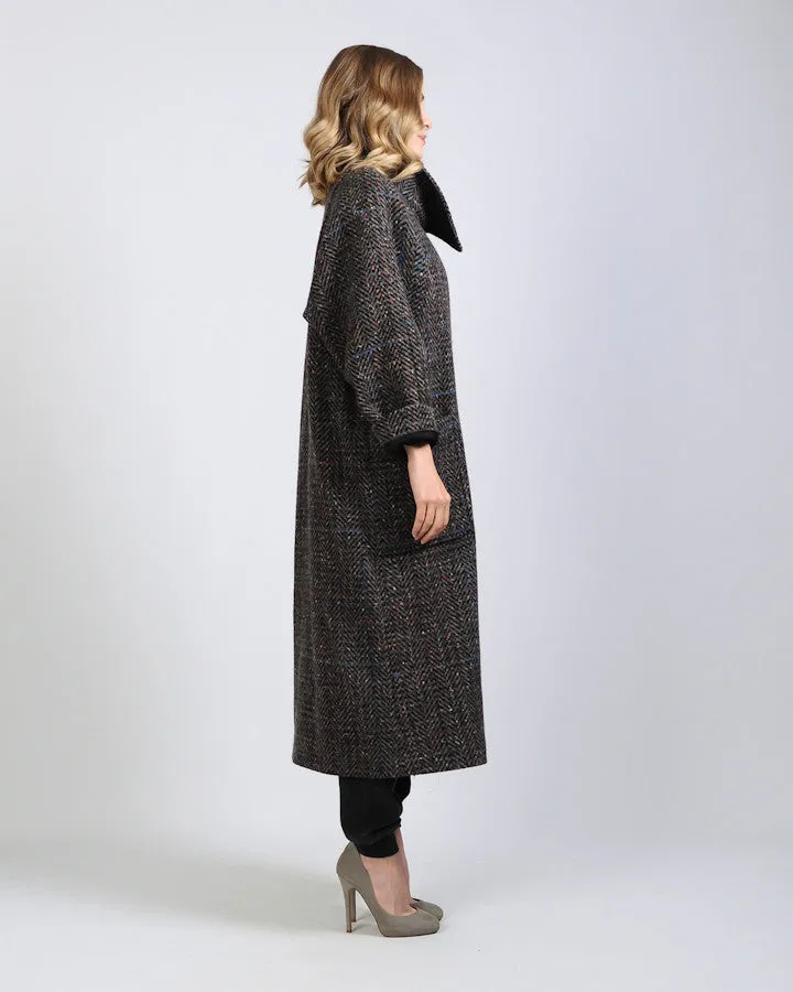 Tweed Wool Asymmetric Cowl Coat