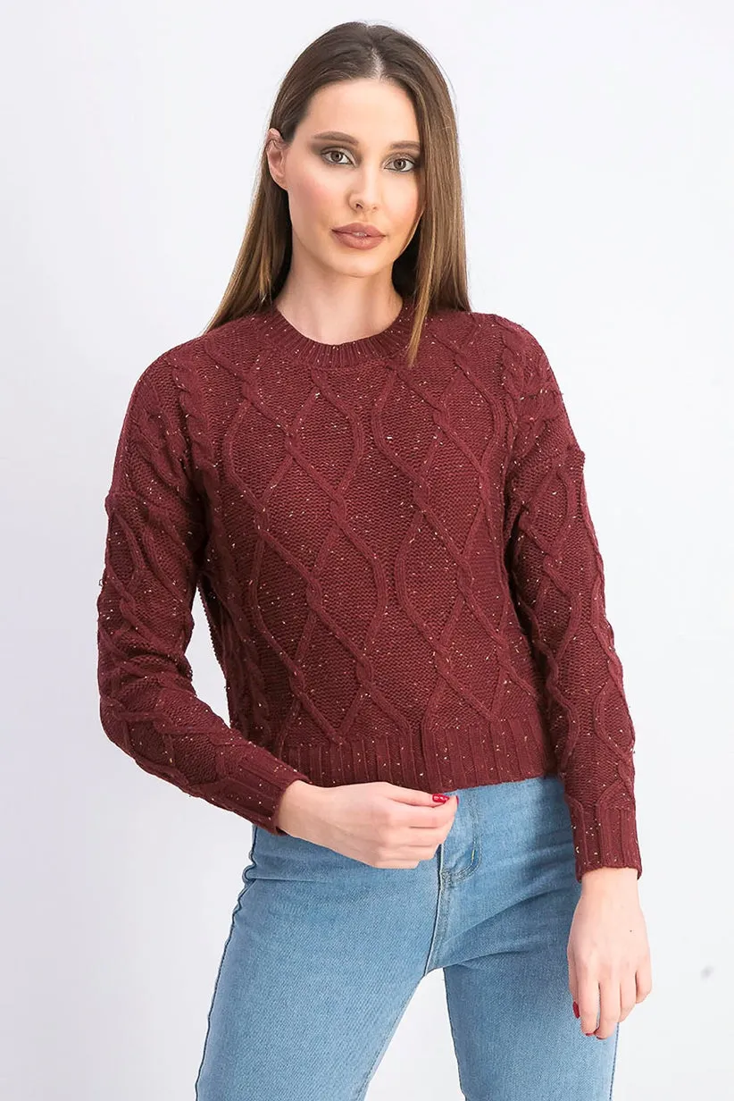 Ultra Flirt Juniors' Marled Cable-Knit Sweater Wine Size X-Large