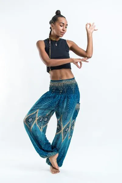 Unisex Diamond Peacock Harem Pants in Turquoise