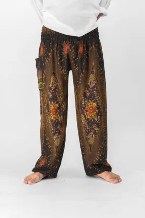 Unisex Peacock Eye Harem Pants in Brown