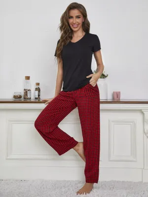 V-Neck Top and Gingham Pants Lounge Set