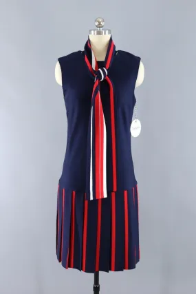 Vintage 1960s Summer Dress / Red White and Blue