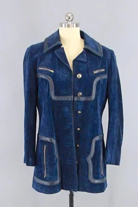 Vintage Blue Suede Leather Jacket