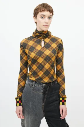 Vintage Yellow & Black Plaid Scarf Top