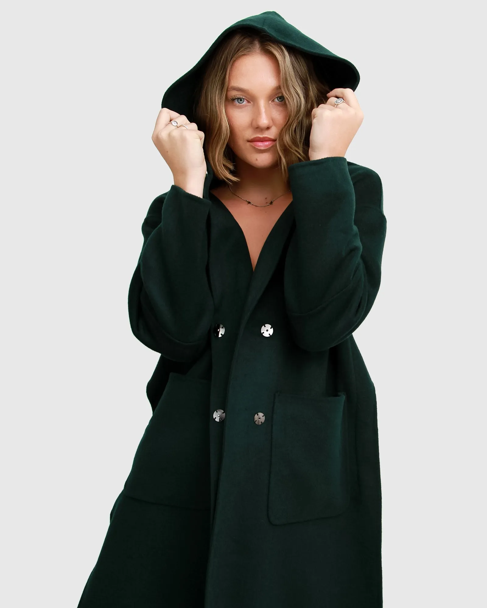 Walk This Way Wool Blend Oversized Coat - Dark Green