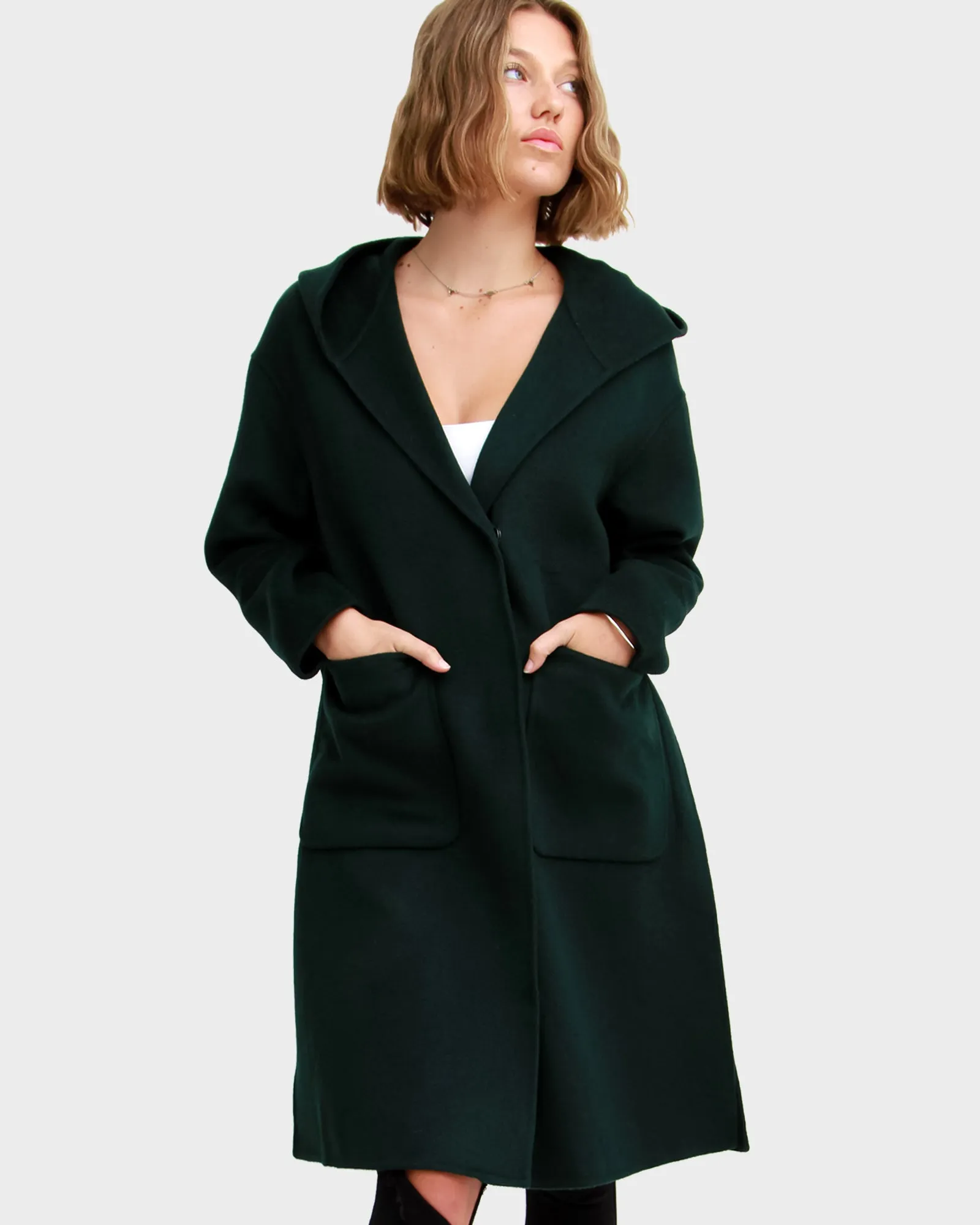 Walk This Way Wool Blend Oversized Coat - Dark Green