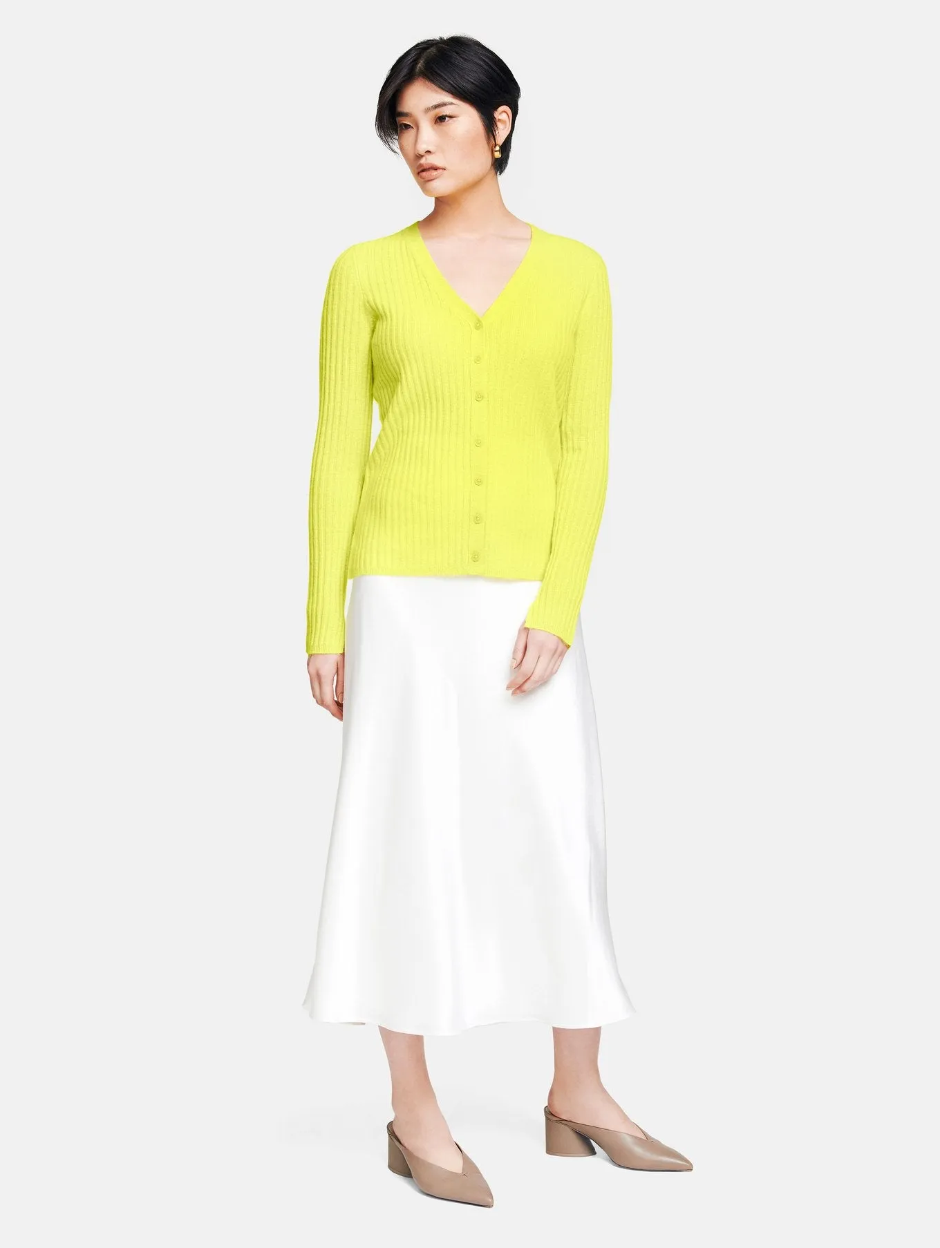 White   Warren - Ribbed Cardi-Top in Neon Daffodil