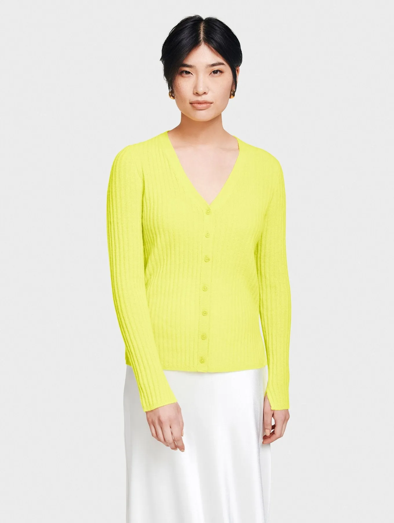 White   Warren - Ribbed Cardi-Top in Neon Daffodil