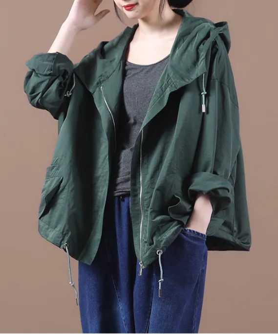 Women Spring Casual Coat Loose Hooded Parka Plus Size Short Coat Jacket