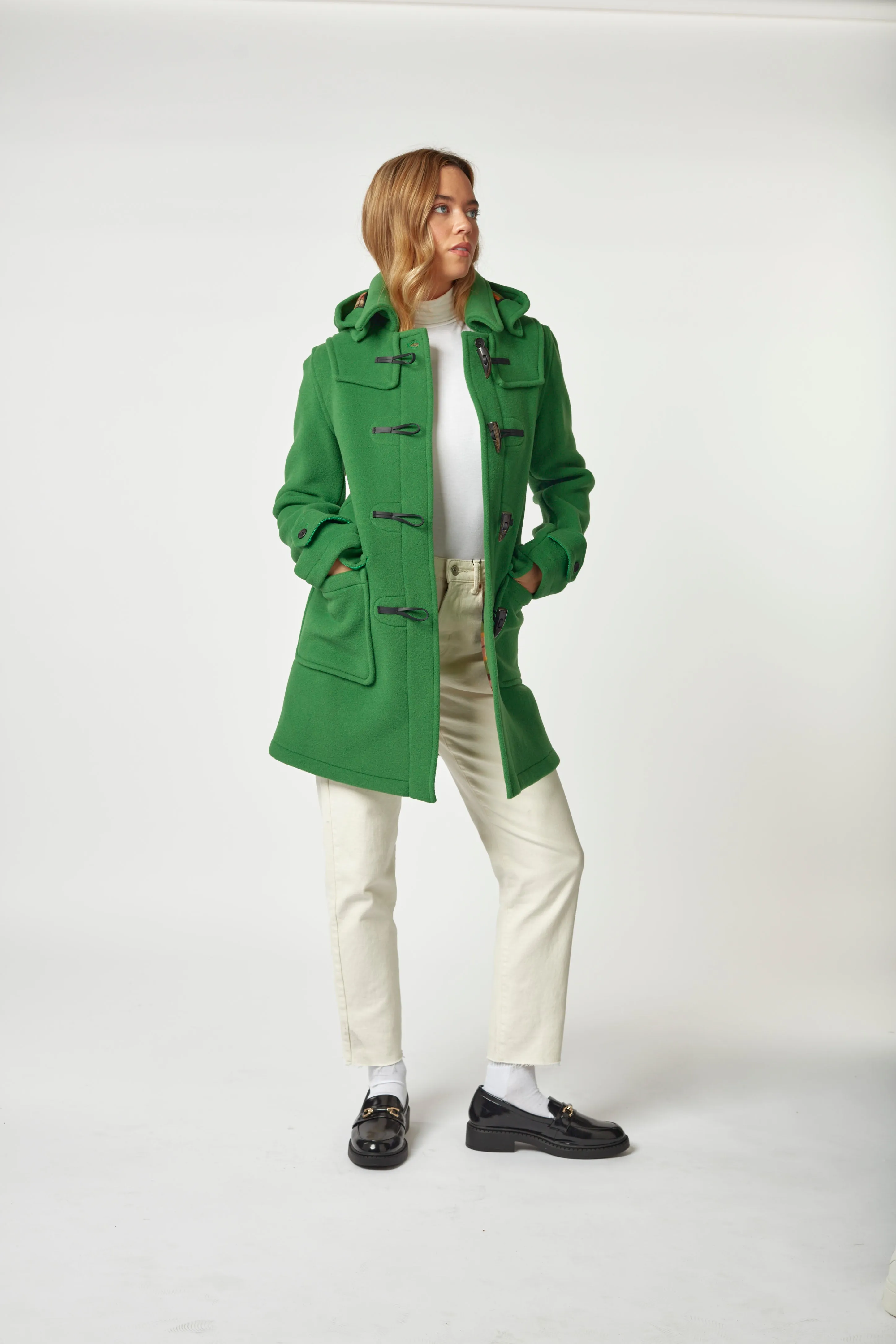 Women's Green London Classic Fit Duffle With Horn Toggles