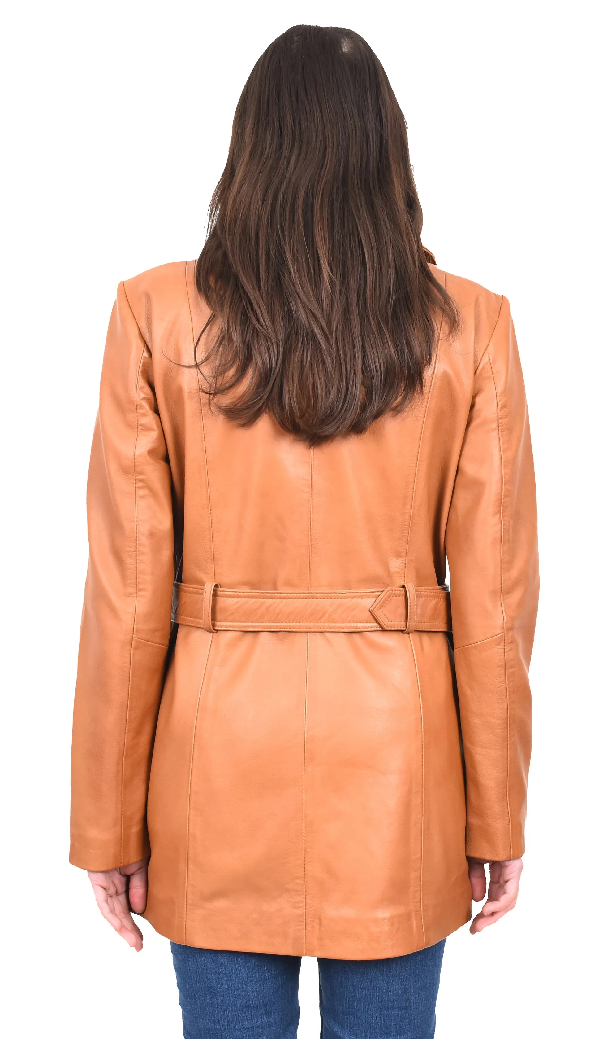 Women's Mid Length Winter Real Leather Coat Tan Soulara