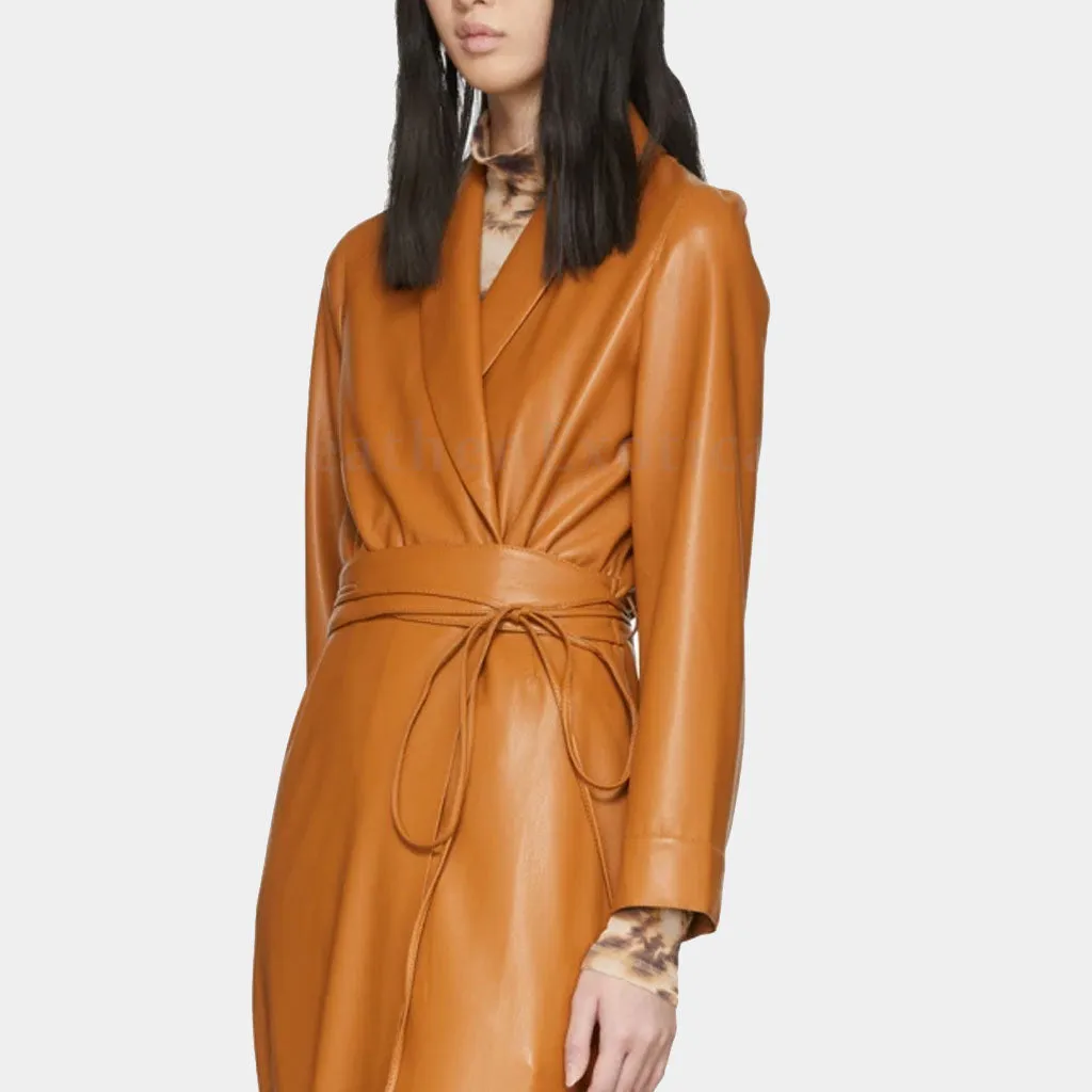 Women’s Shawl Collar Spring Trench Leather Coat