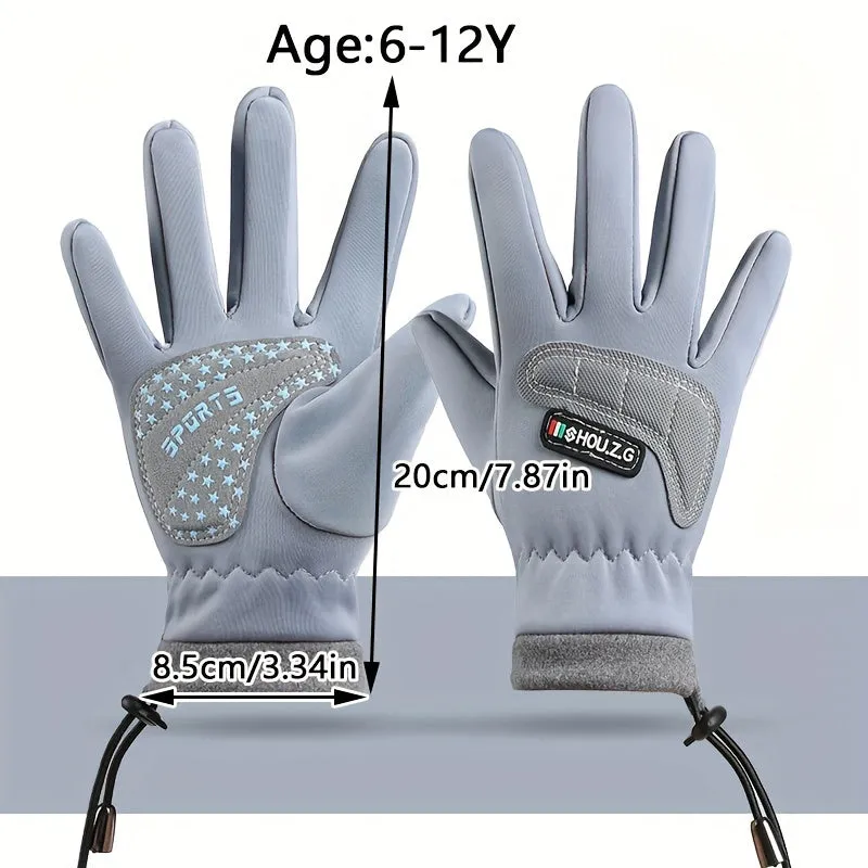 Youngsters' Winter Ski Gloves - Warm, Windproof & Non-Slip for Boys & Girls Ages 7-13 | Thickened Five-Finger Design for Outdoor Play & Cycling